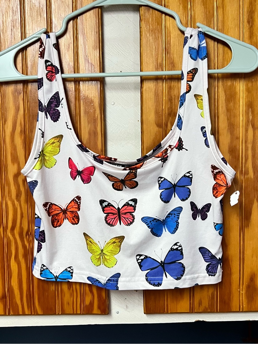 SHEIN Butterfly Print White Crop Tank Top size M